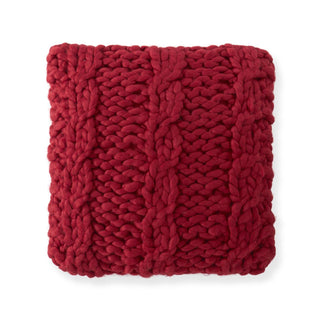Hand Knit Braided Pillow - Red