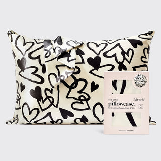 Black and White Heart Print Satin Pillowcase