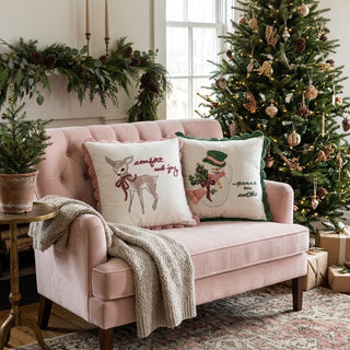 20" Scalloped Cotton & Linen Holiday Pillow - Choose Color