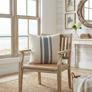 22" Cream Pillow With Blue Stripes