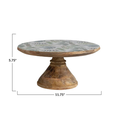 Enameled Wooden Cake Stand with Pine Boughs