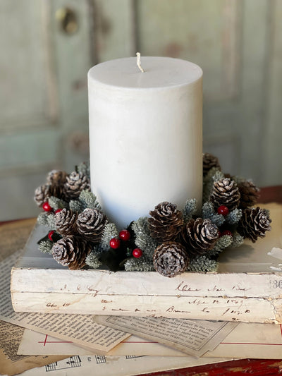 Icy Berries and Mini Pinecone Candle Ring