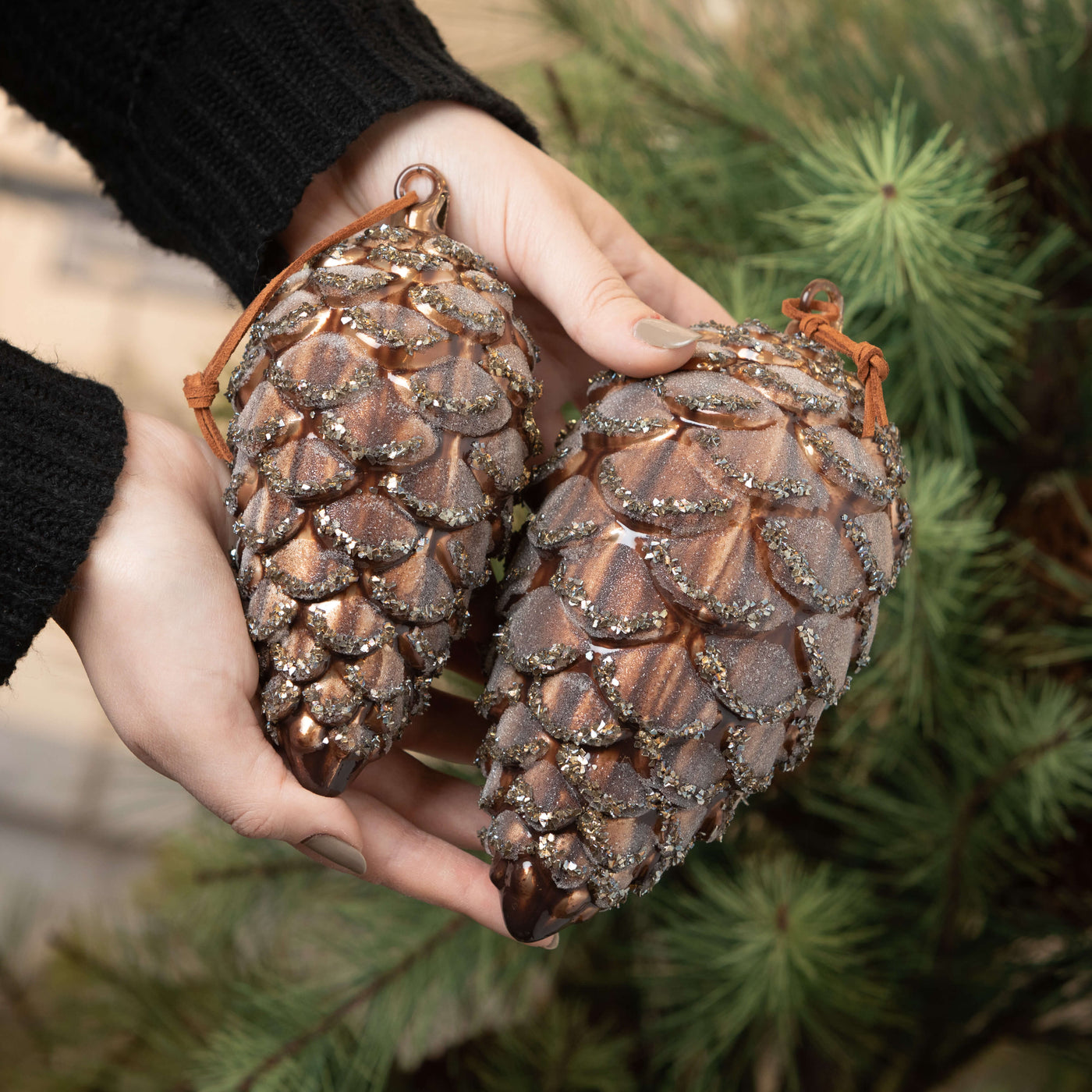 Large Glass Pinecone Ornament Set