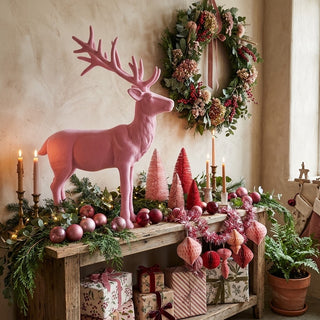30" Flocked Reindeer - Pink