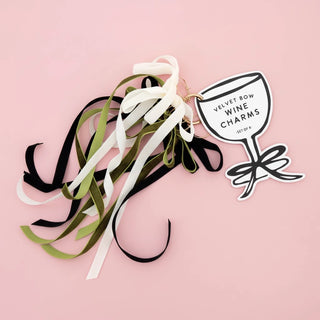 Set of 6 Velvet Bow Wine Charms - Green