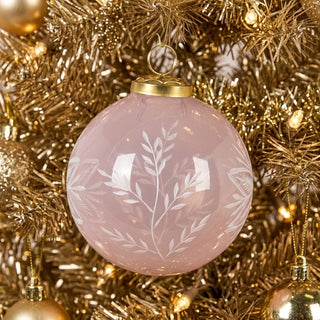 Translucent Pink Etched Glass Ornament