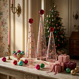 Cody Foster Set of 3 Translucent Pink Decorated Dotted Trees
