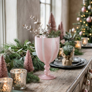 Pink and White Striped Glass Vase