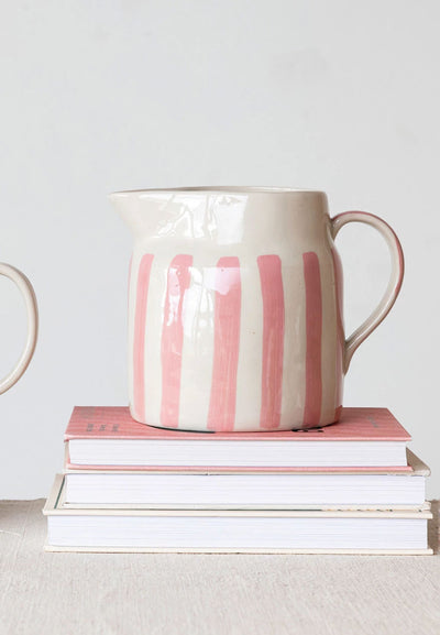Hand Painted Pink and White Striped Pitcher