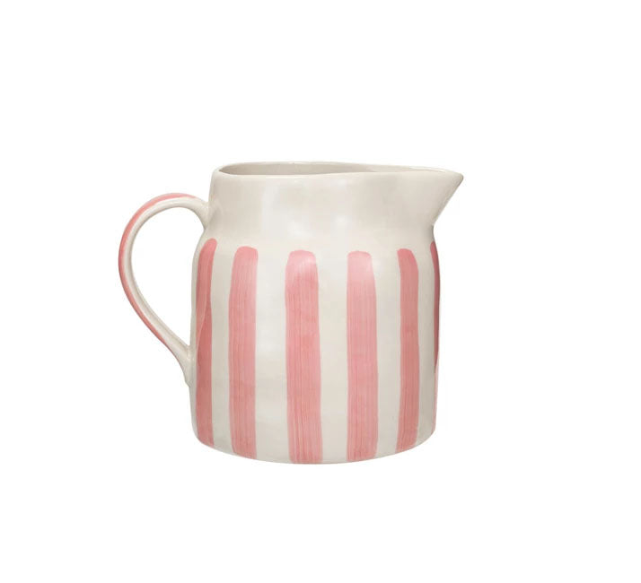 Hand Painted Pink and White Striped Pitcher