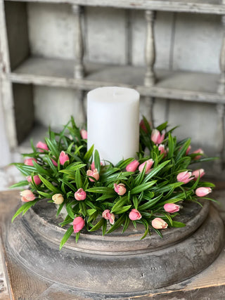10" Teacup Tulip Candle Ring - Pink
