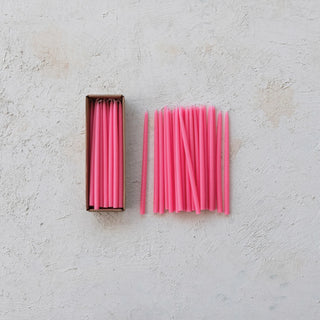 Set of 24 Unscented Thin Taper Candles in Box - Pink