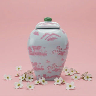 Pink and White Hand Painted Ginger Jar