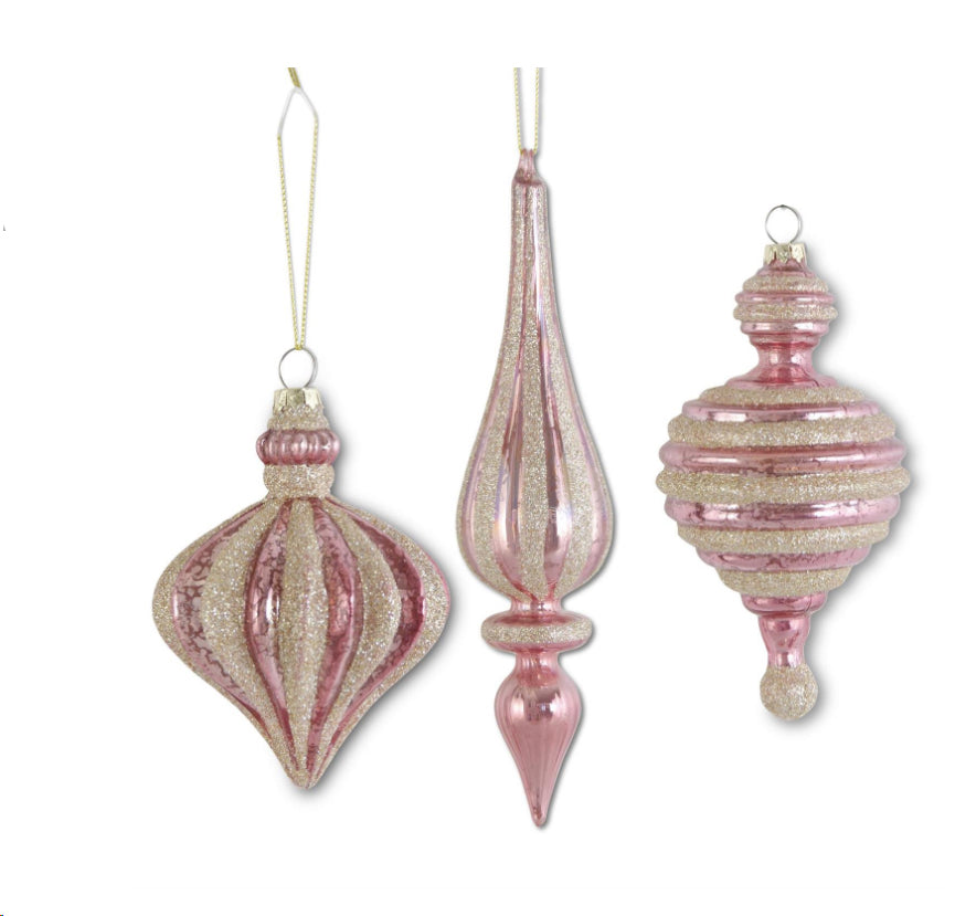 Pink Mercury Glass Ornament with Champagne Glitter - Choose Style