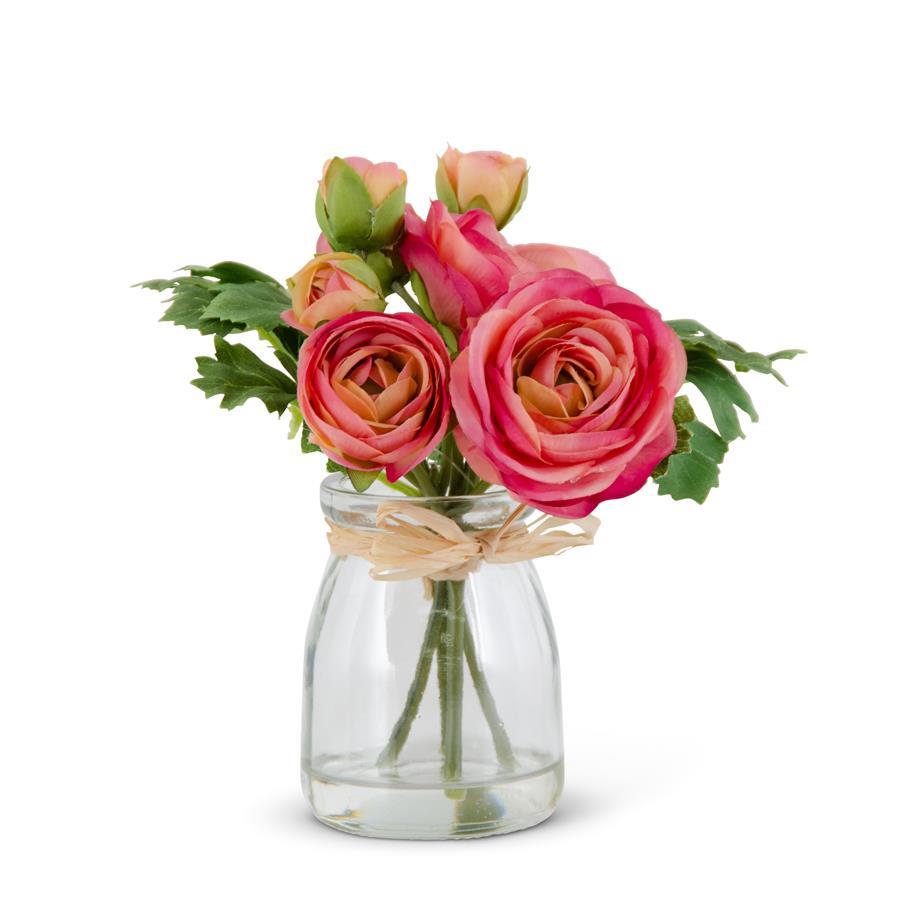 6.75" Pink Ranunculus in Glass Vase w/Faux Water