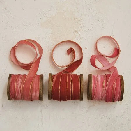 Wooden Spool with Velvet Ribbon - Choose From 3 Shades of Pink