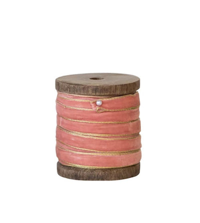 10 Yards Wooden Spool with Velvet Ribbon with Gold Edge - Choose From 3 Colors