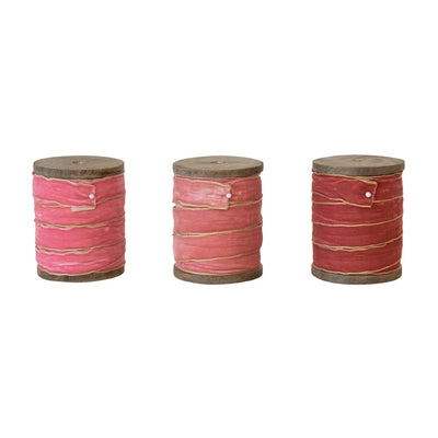 Wooden Spool with Velvet Ribbon - Choose From 3 Shades of Pink