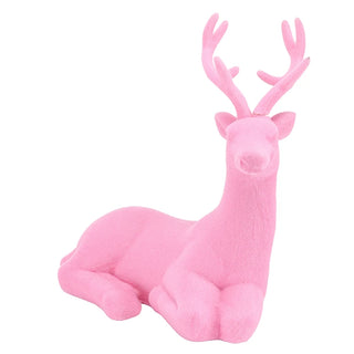 Sitting Flocked Reindeer - Choose Red or Pink