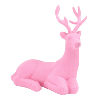 Sitting Flocked Reindeer - Choose Red or Pink