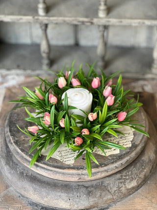 8" Teacup Tulip Taper Candle Ring - Pink