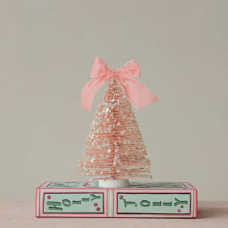 Pink Bottle Brush Tree with Glitter and Velvet Bow