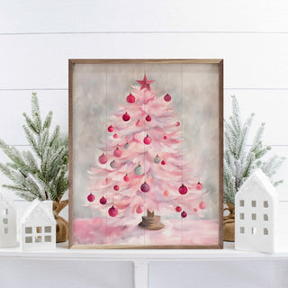 Pink Christmas Tree Wall Art - Choose Size