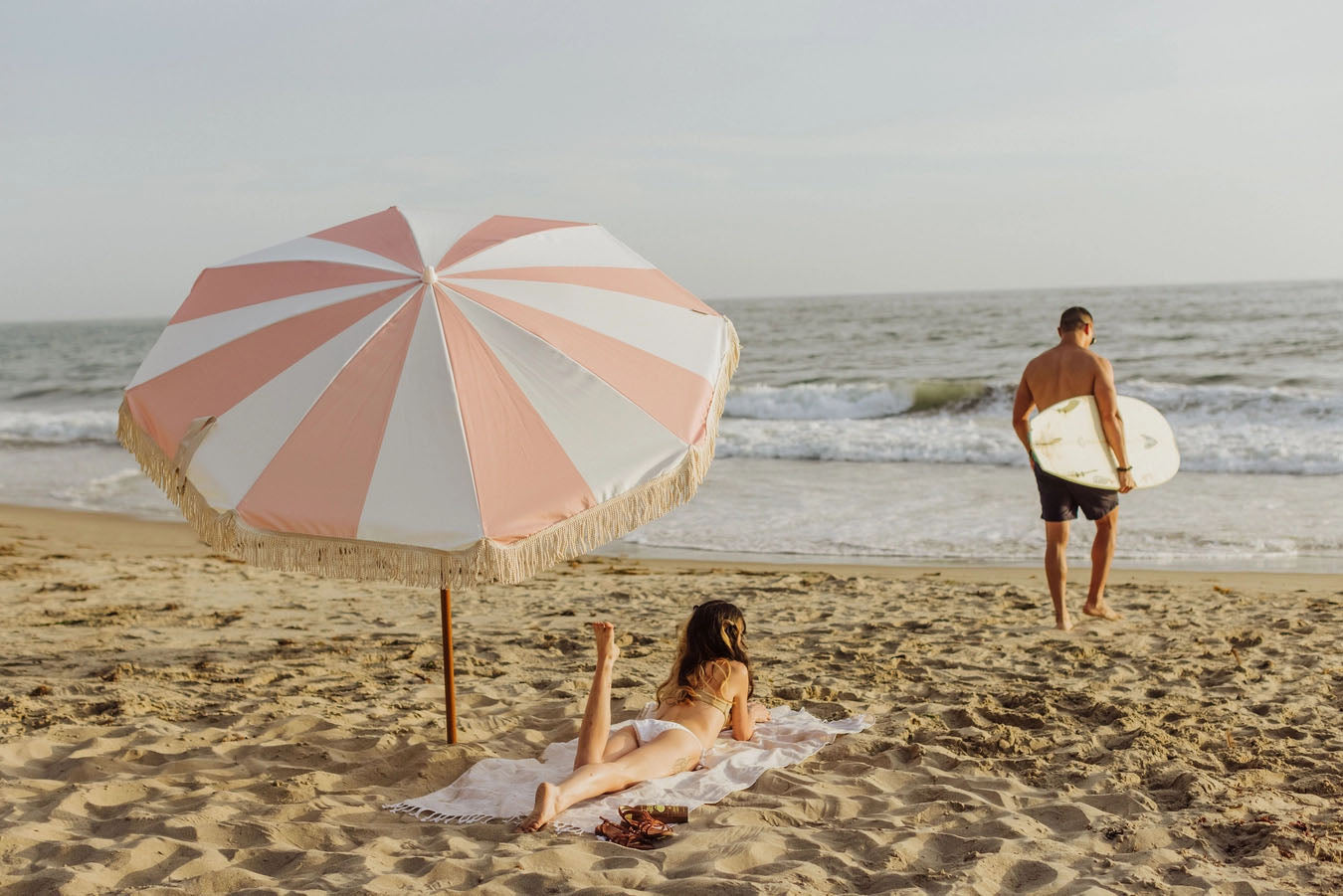 Retro Style Fringed Beach Umbrella - Choose Style