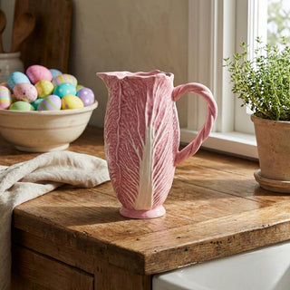 Pink Stoneware Cabbage Leaf Pitcher