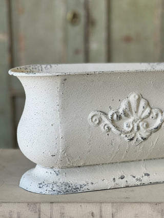 15" Distressed White Metal Planter