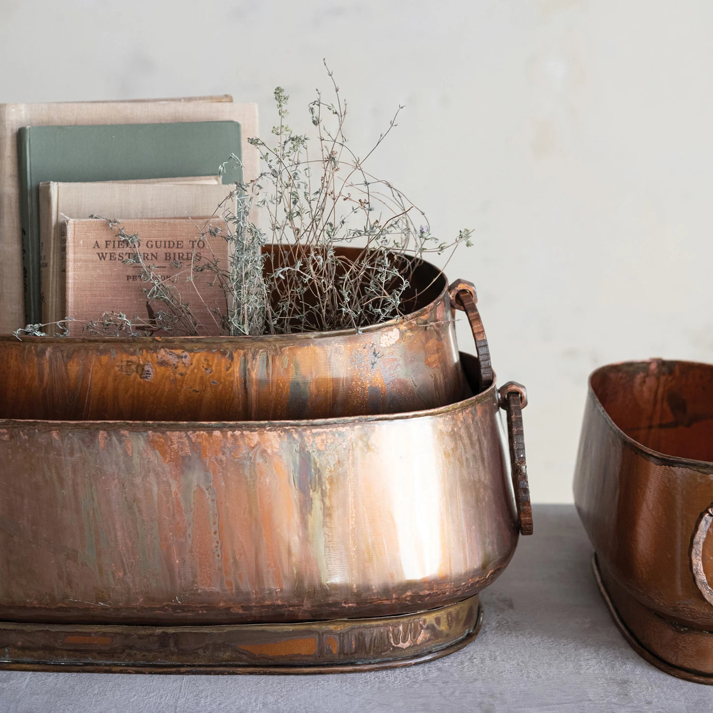 Set of 3 Metal Planters with Copper Finish