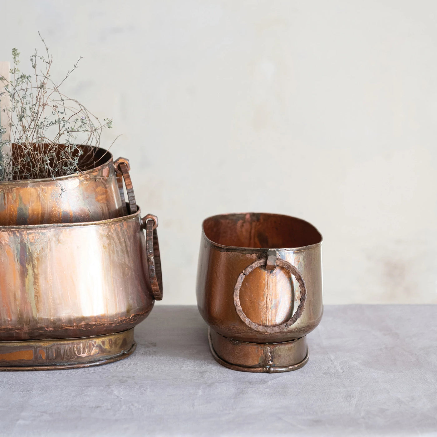 Set of 3 Metal Planters with Copper Finish