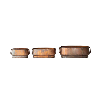 Set of 3 Metal Planters with Copper Finish