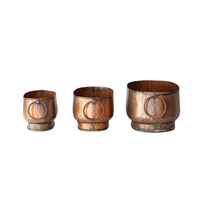 Set of 3 Metal Planters with Copper Finish