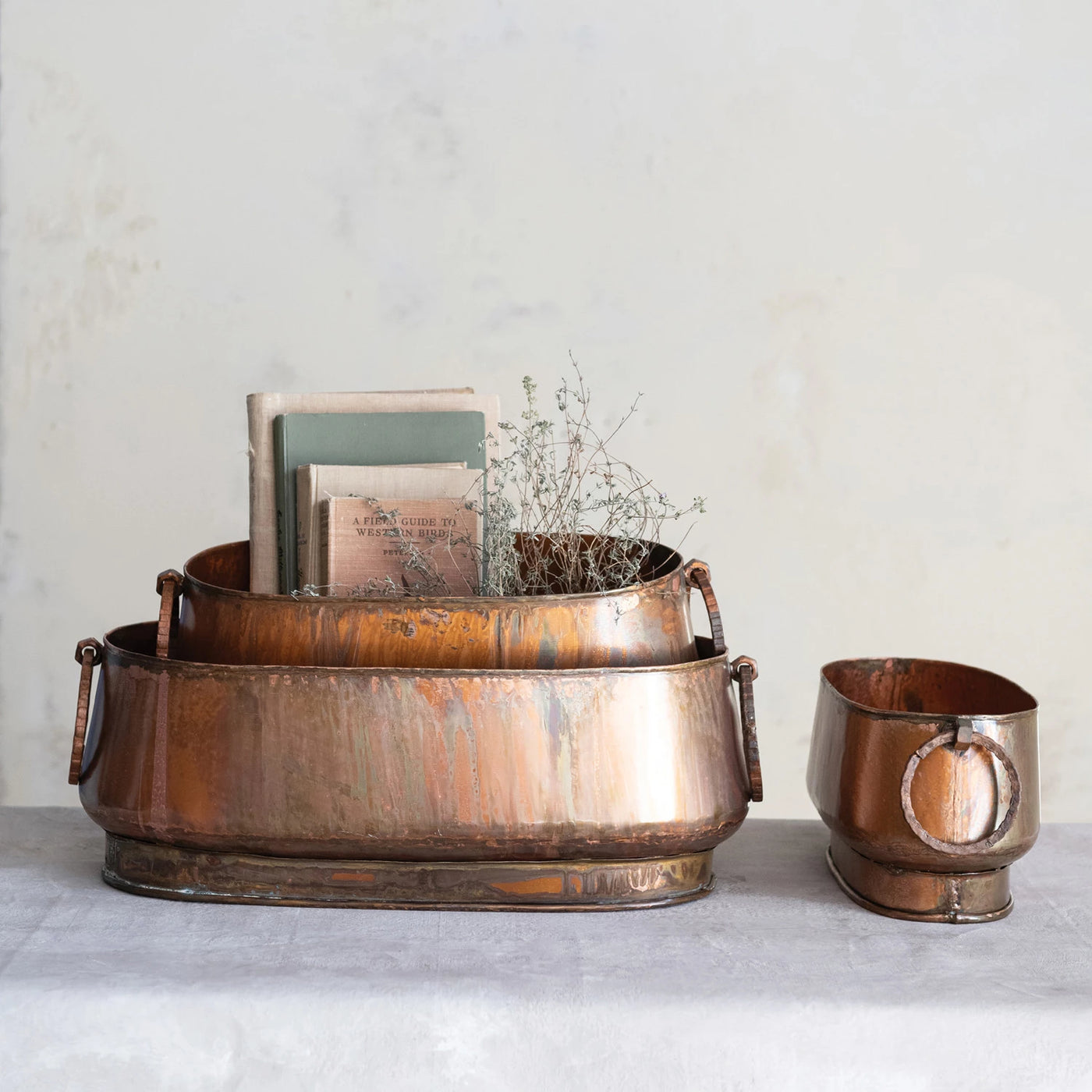 Set of 3 Metal Planters with Copper Finish