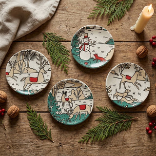 Stoneware Dish with Winter Scene & Reindeer - Choose Style
