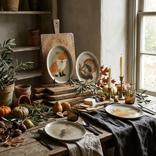 Hand-Painted Autumn Woodland Stoneware Platter - Choose Style