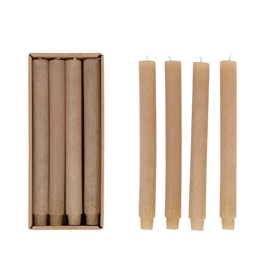 Set of 12 Unscented Pleated Taper Candles in Box - Linen Color