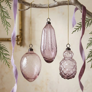 Hand-Blown Plum Glass Ornament - Choose Style