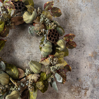 32" Green Berry, Gourd and Lotus Pod Wreath