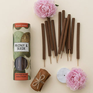 12 Piece Peony and Suede Scented Incense Sticks with Holder