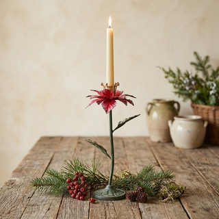 Painted Metal Poinsettia Taper Holder