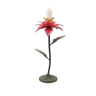 Painted Metal Poinsettia Taper Holder