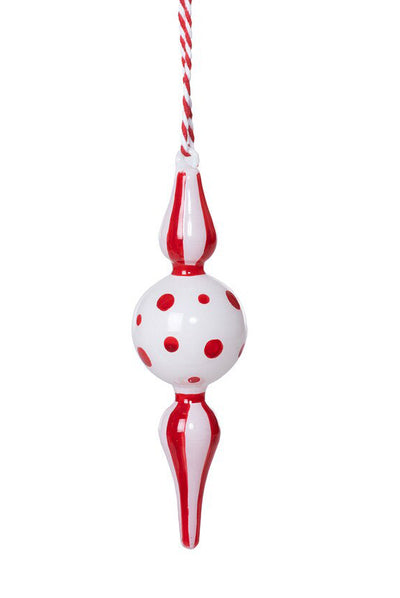 Polka Dot Pattern Blown Glass Finial Ornament - Choose Design