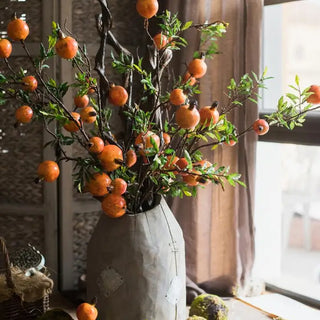 36" Artificial Fruit Yellow Orange Pomegranate Fruit Stem