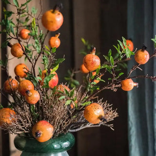36" Artificial Fruit Yellow Orange Pomegranate Fruit Stem