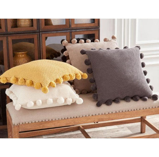 20" Knit Pompom Pillow - Grey