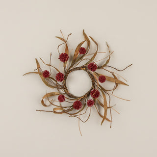 Burgundy Pom Pom and Faux Twig Candle Ring