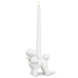 White Poodle Taper Candle Holder