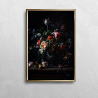 8x12 Dark Floral Still Life Oil Painting Fine Art Print - No. 4